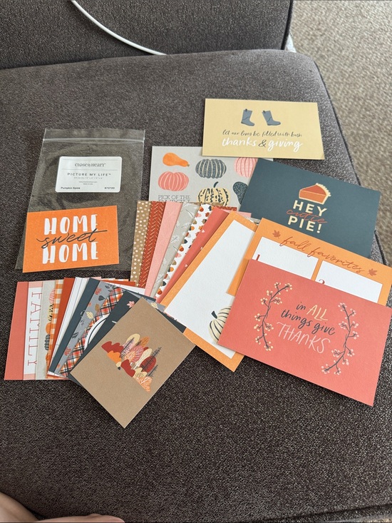 Close To My Heart Other - Assorted Fall Note Card Set — Orange & Cream Thanksgiving Designs